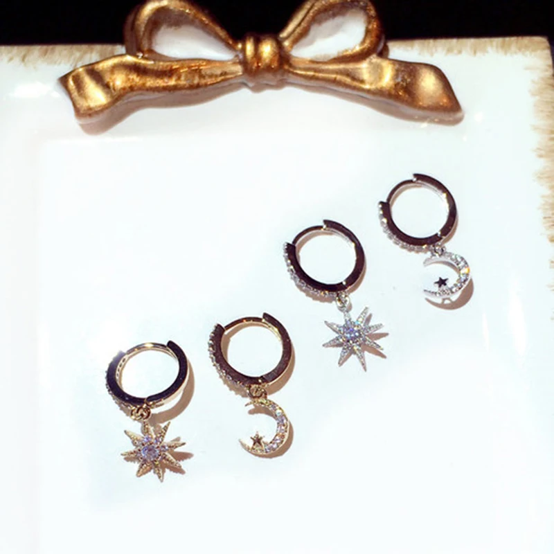 

2021 New Arrive Popular Design 14K Real Gold Star Earrings for Women Charm Asymmetry Jewelry Zirconia Stud S925 Silver Needle