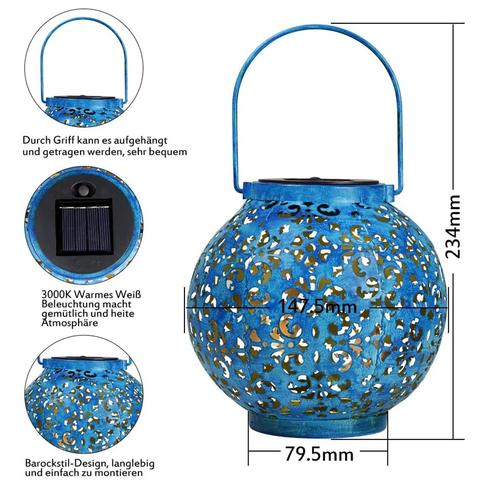 

Solar LED Iron Art Hollow Lantern Light Practical Durable Multi-functional Creative Hanging Lamp for Garden Yard Pathway