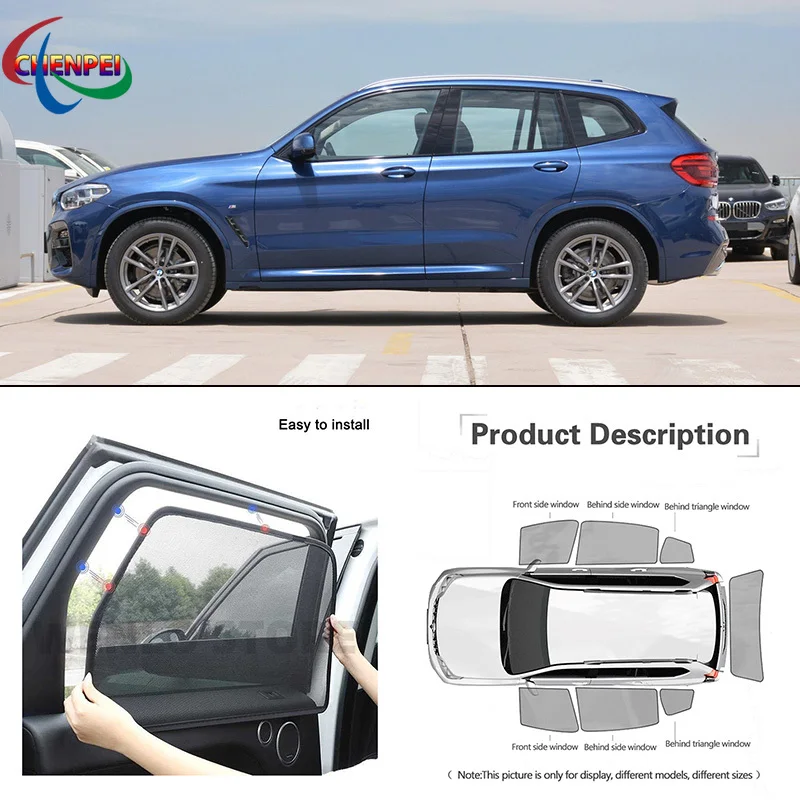 For BMW X3 2018-2019 Car Full Side Windows Magnetic Sun Shade UV Protection Ray Blocking Mesh Visor Car Decoration Accessories