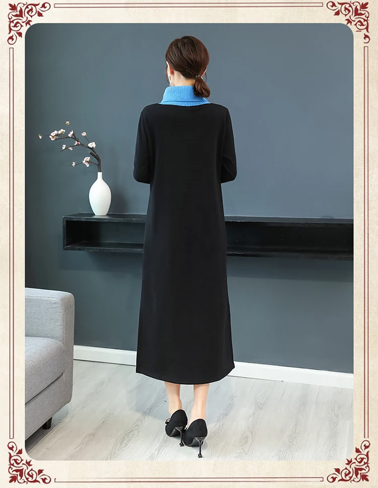 Длинное удобное женское платье с высоким воротником и кисточками большие