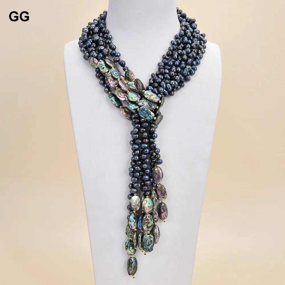 GG Jewelry 50 &quot3 нити ожерелье из ракушки черного жемчуга абалона | Украшения и
