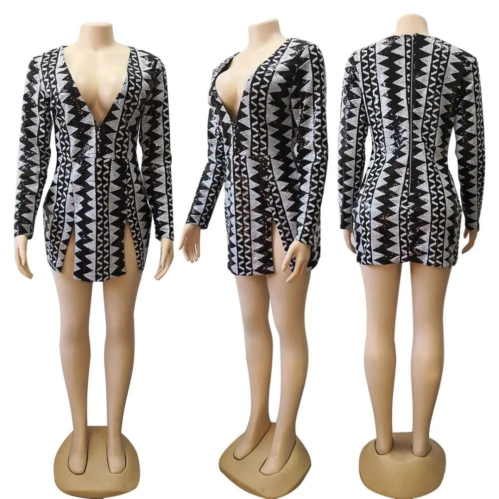 2018 зимние женские платья с v-образным вырезом украшенное пайетками полосатый