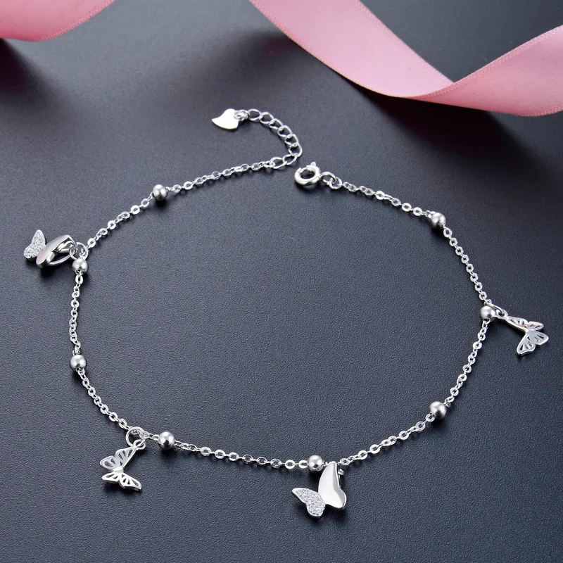 Бабочка ножной браслет на ногу Серебро 925 милый серебряный ювелирных изделий S925