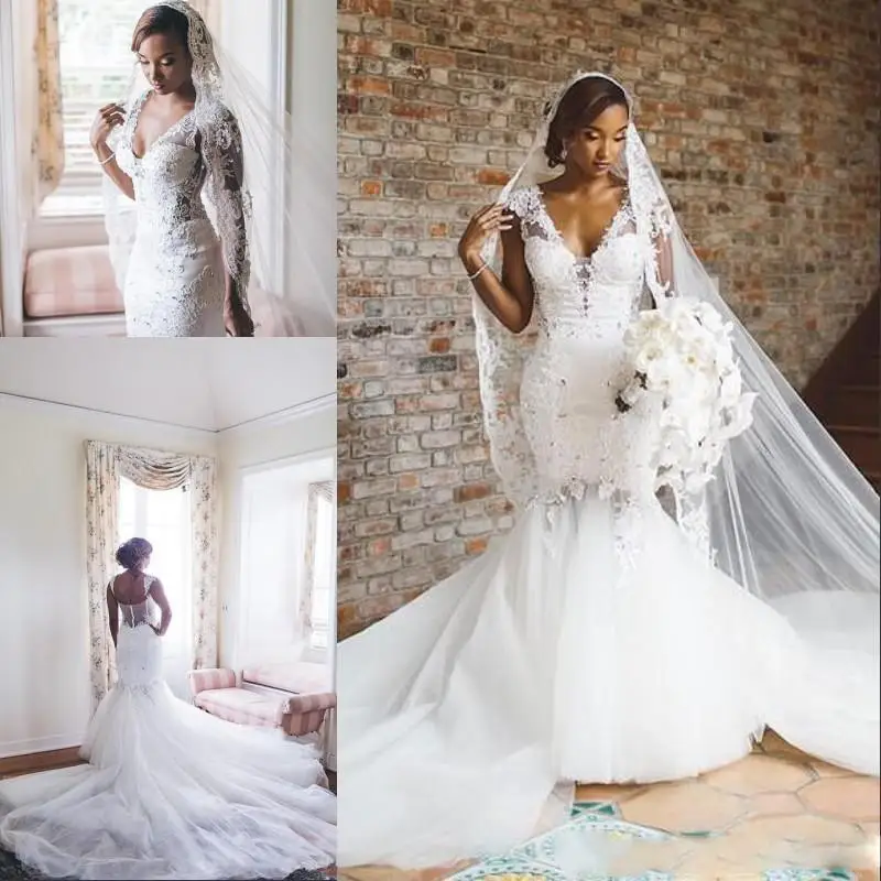 

Arabic African Wedding Dresses 2021 Trumpet Cap Short Sleeves 3D Flowers Applique Long Train Cheap Wedding Bridal Gowns