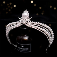hg017 high end rhinestone pearl crown european and american baroque bridal wedding tiara princess queen wedding headpiece