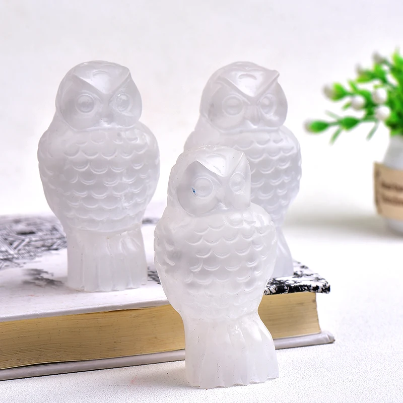 

Natural Crystal Selenite Stone Owl Rock Mineral Specimen Healing Stone Crafts Lucky Items Feng Shui Collectible Figurine Gift1PC