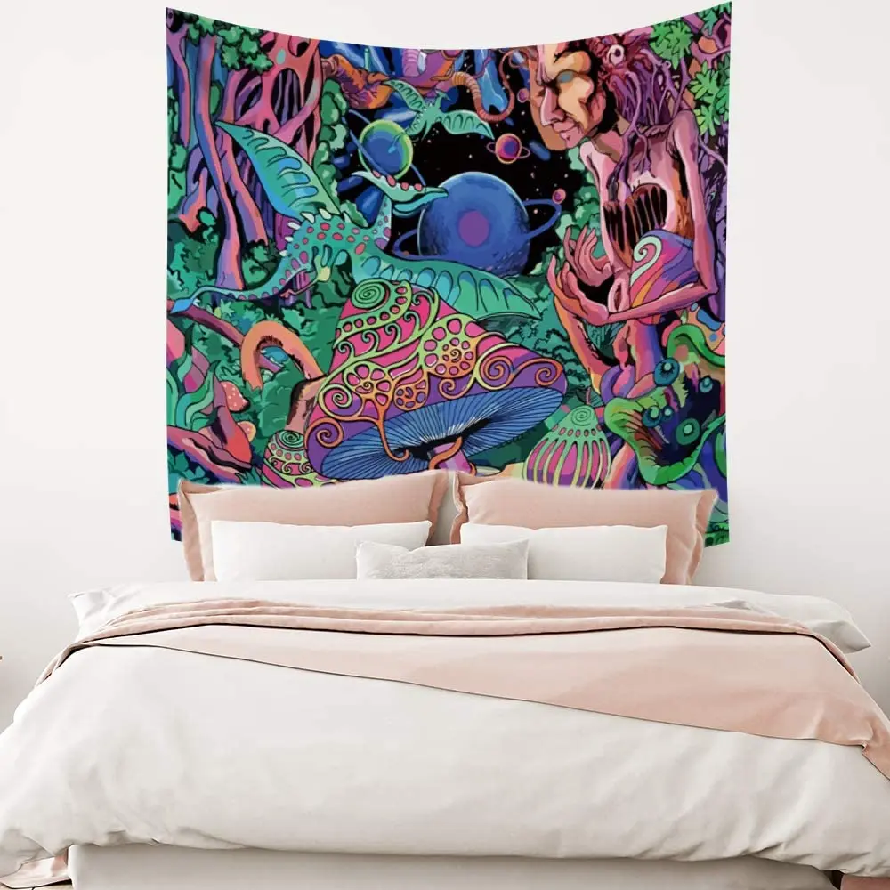 

Trippy Mushrooms Tapestry Hippie Art Psychedelic Forest Aliens Flying Dragon Colorful Abstract Fantasy Bohemian Wall Hanging