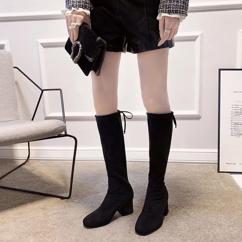 Высокие сапоги до бедра на плоской подошве зимние женские ботфорты удобные