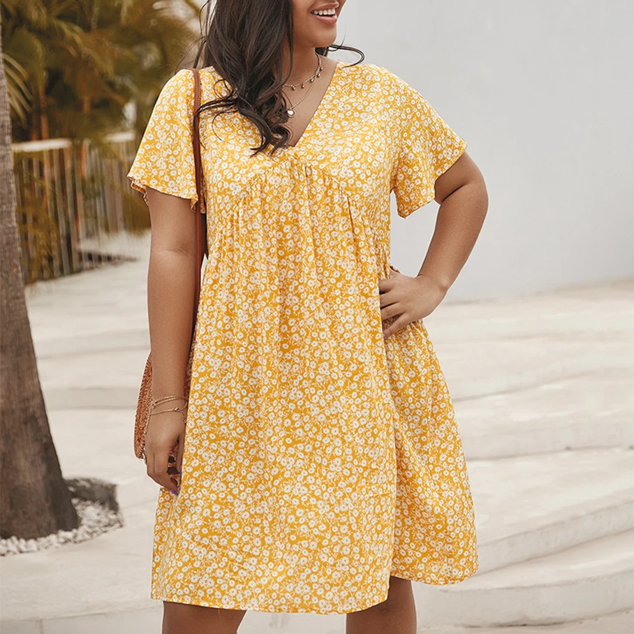 

Summer New Fashion Large Women's Floral Print Loose Dress Skirt
