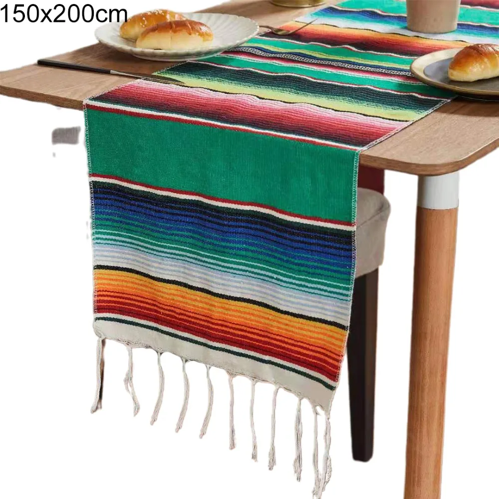 

Mexican Mat Tassel Picnic Table Runner Cloth Rainbow Beach Blanket Outdoor Plaid Stripe for Beds Travel Picnic Camping Sofa