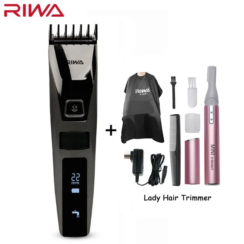 with Lady Trimmer Riwa K3 профессиональная машинка для стрижки волос одна Встроенная расческа перезаряжаемая Водонепроницаемая Мужская машинка для стрижки волос беспроводной ЖК-дисплей - Цвет: with Lady Trimmer