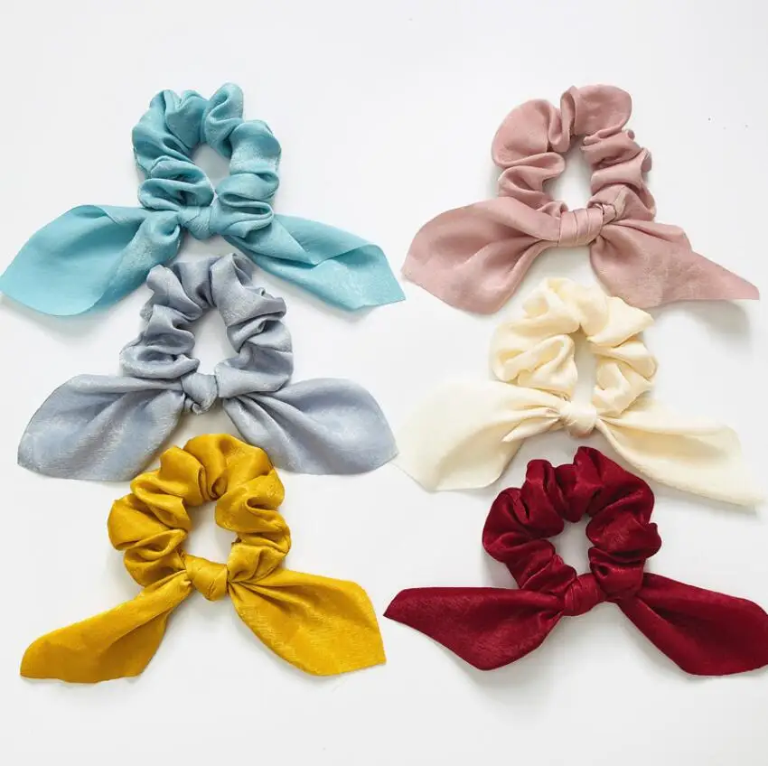 

Bulk 48pcs/lot Korean Soft Silk Bows Elastic Hair Bands Women Hair Scrunchies Hair Ties Rope Bands Bunny Ears Girls Headwear