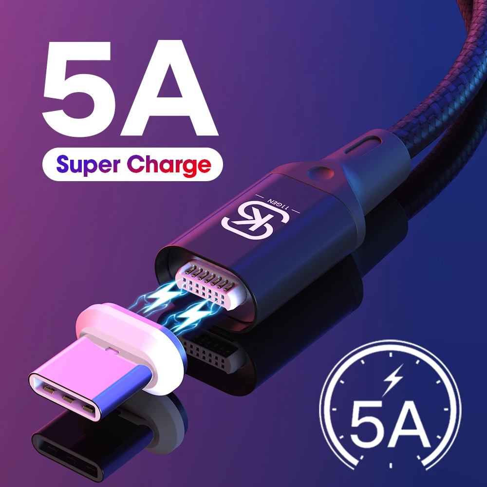 Автомобильные магнитные usb кабели для зарядки 5 А Тип C Сверхбыстрый QC 4 0 Huawei p20 lite