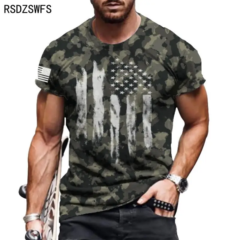 Модная Летняя мужская футболка с 3D-принтом американского флага дышащая