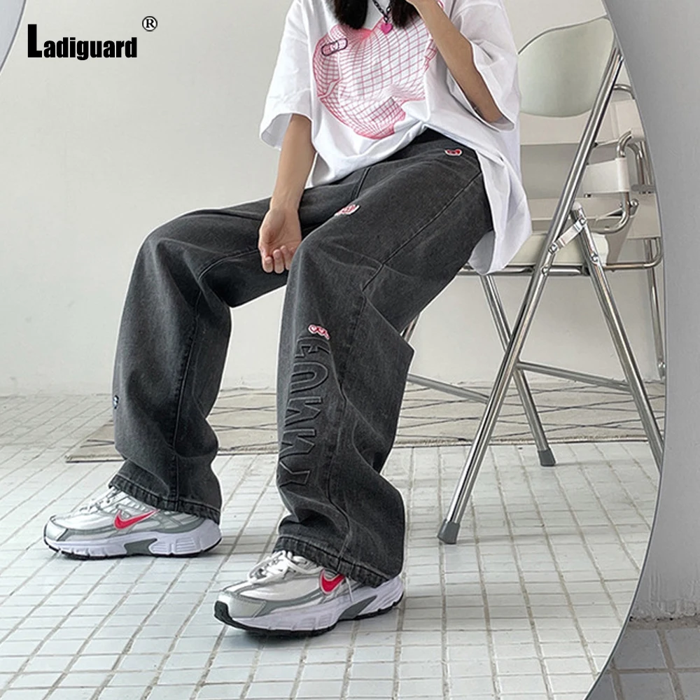 Ladiguard Women High Cut Pants Girls Streetwear Sexy Loose Jeans Straight Leg Trouser Harajuku 2022 Spring New Fashion Pants