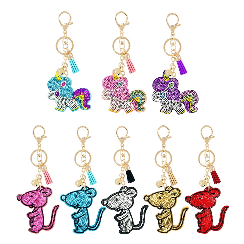 

2020 new rhinestone flannel keychain cute cartoon animal creative small gift unicorn owl mouse flamingo shape pendant