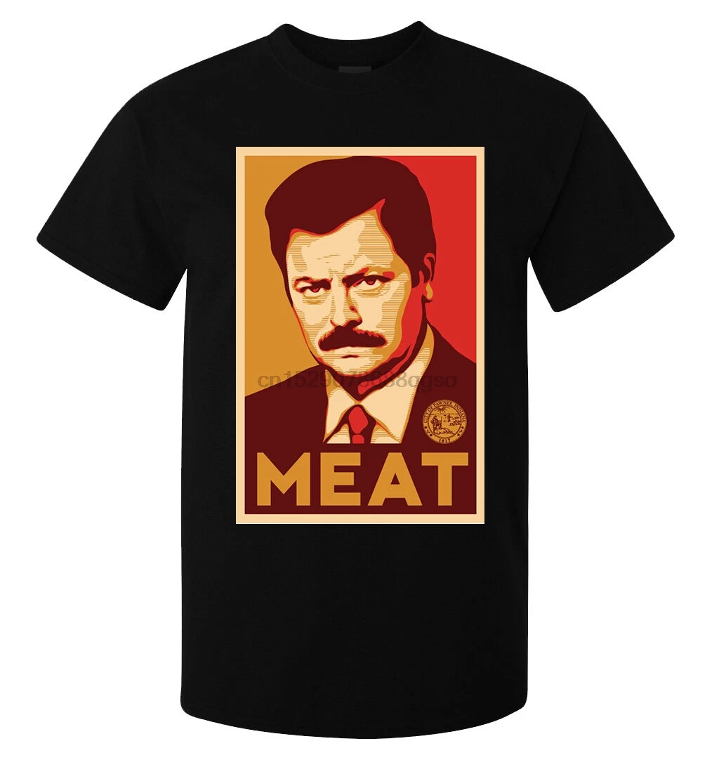 Рон Swanson парки и отдыха серии МАСО бекон забавные мужские футболки черная