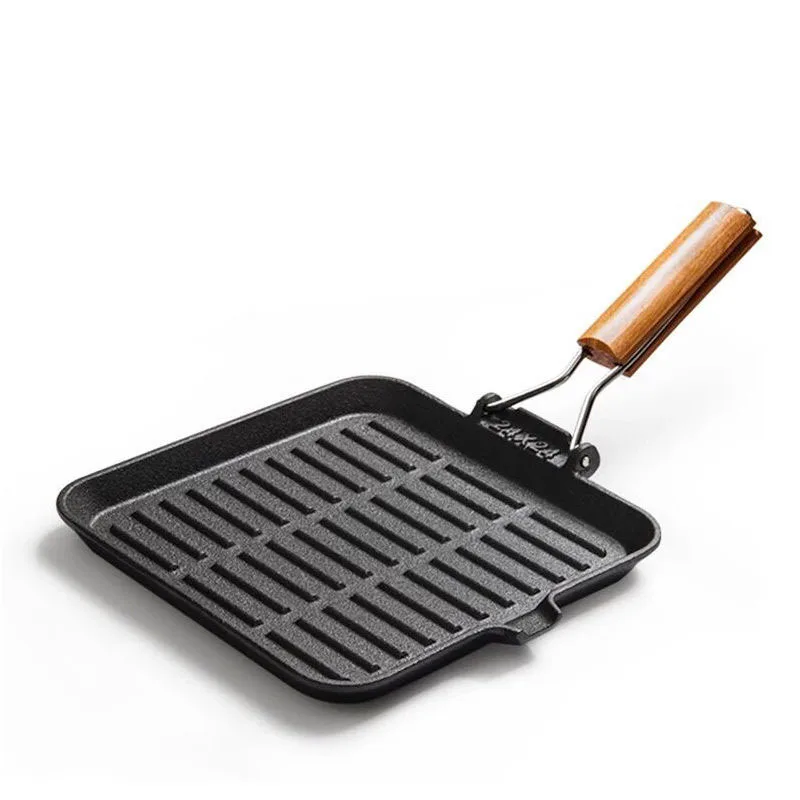 Cast Iron Fried Steak Pot Stripe Uncoated Non-stick Pan Household Commercial Barbecue Induction Cooker Gas Universal | Дом и сад