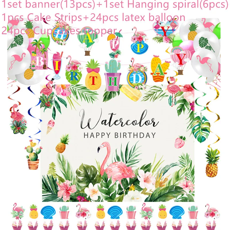 Hawaii Party Decorations Pineapple Balloons Happy Birthday Banner Hawaiian Party Supplies Summer Tropical Flamingo Party Favors