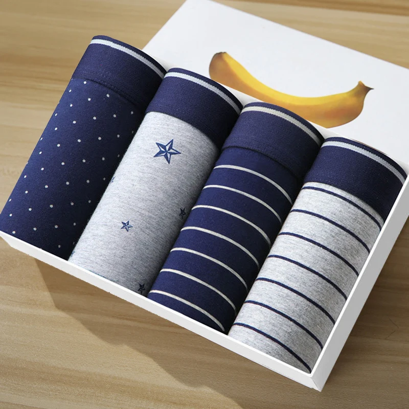

4 Pieces Mens Underwear Boxers Male Underpants Men Sexy Under Wear Man Modal Breathbale Shorts U Convex Pouch Printed