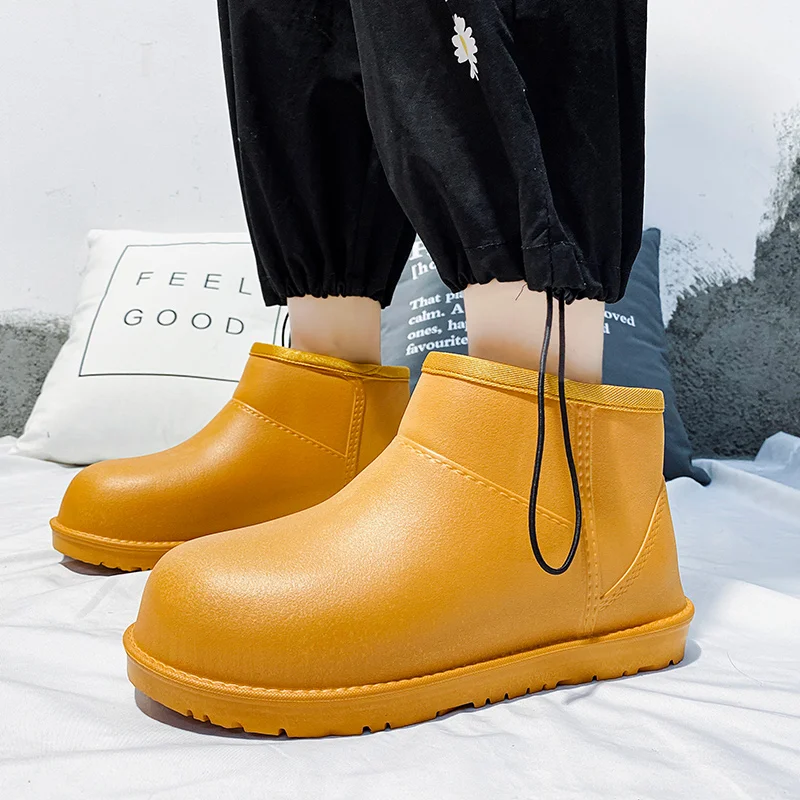 

Мужские зимние водонепроницаемые ботинки с высоким берцем, плюшевые теплые дождевые ботинки, нескользящая износостойкая Уличная Повседне...