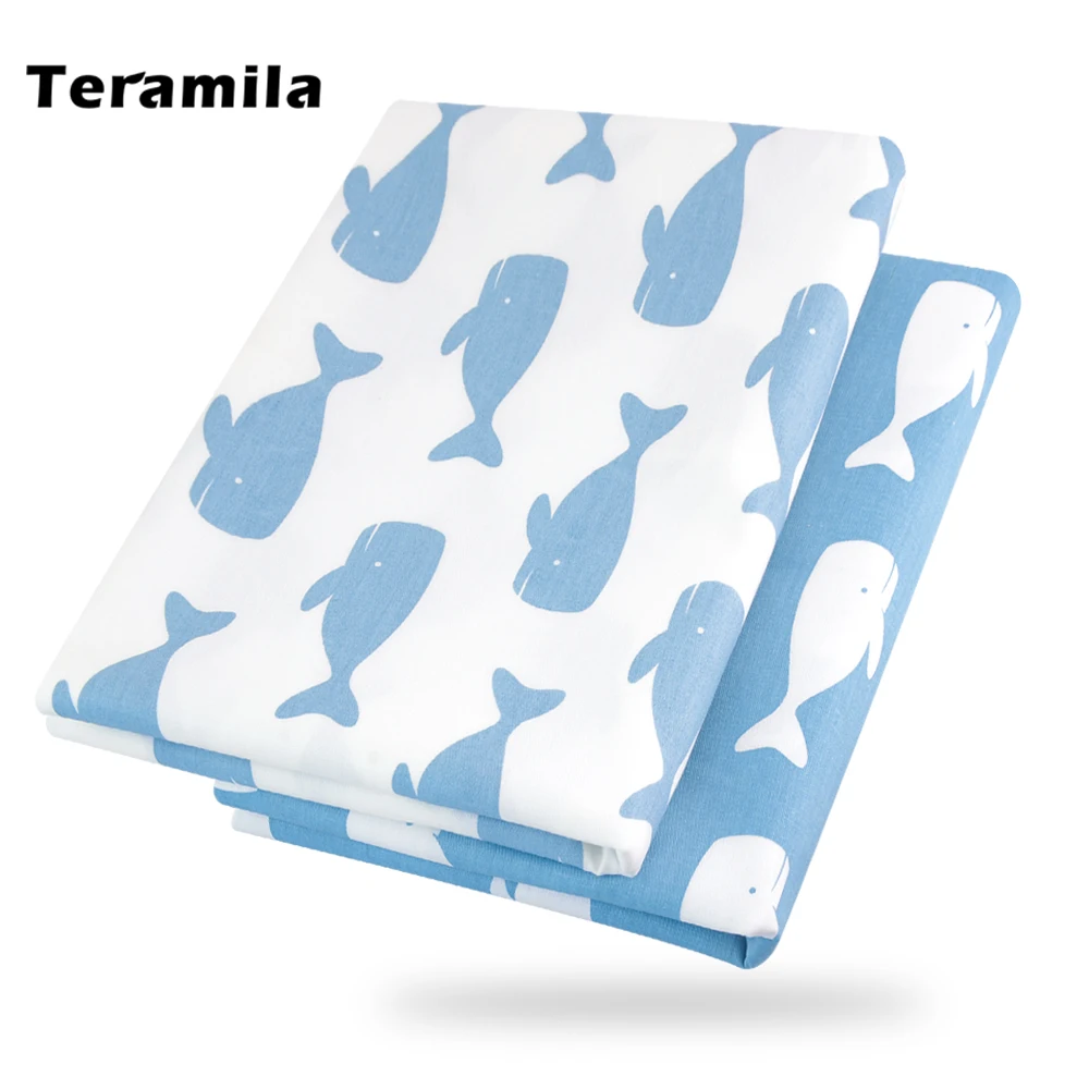 Новые поступления 100% белый хлопок Ткань Жир Квартал синие киты Дизайн Текстиль