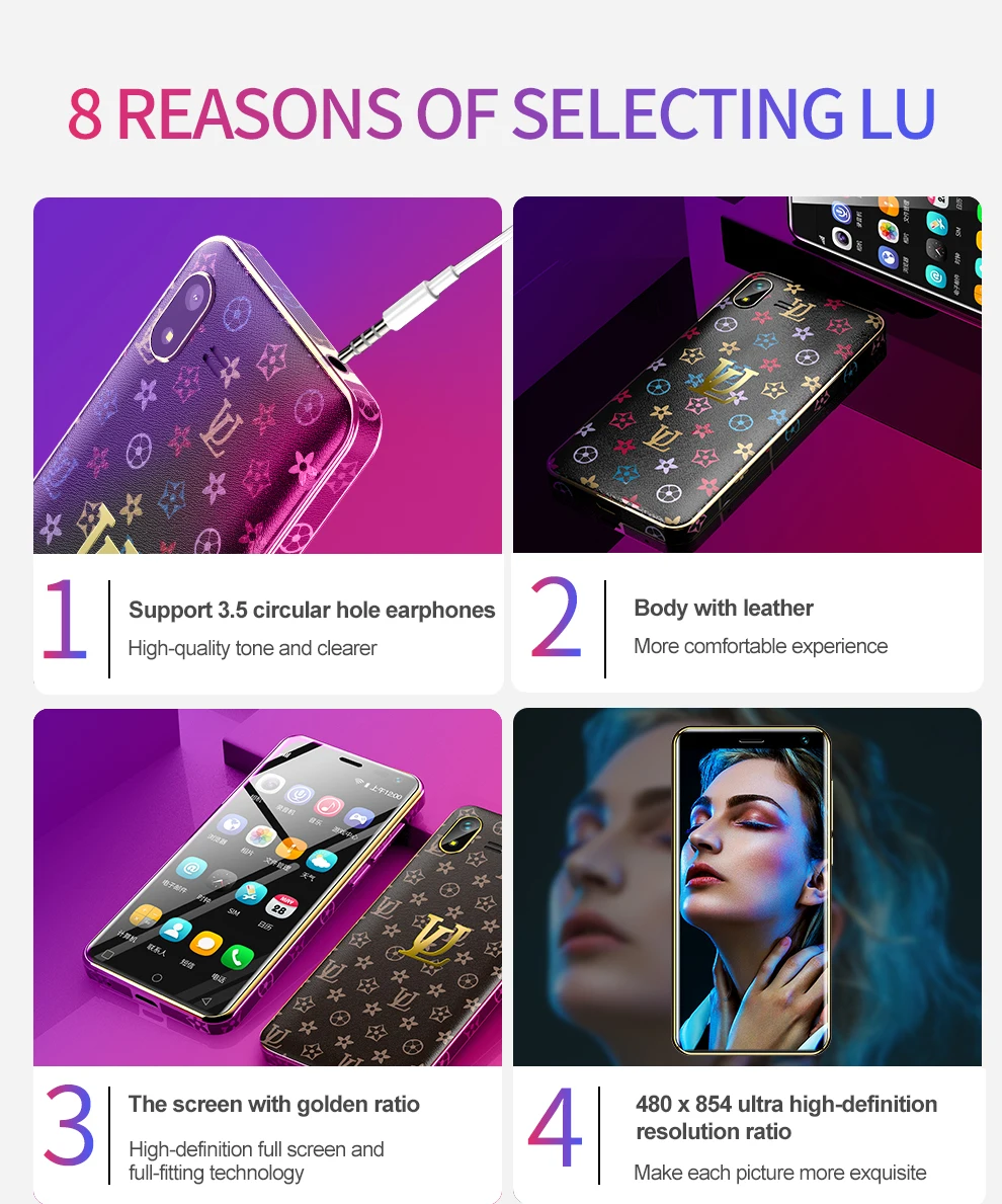Поддержка Google Play Ulcool U2 мини андроид для мобильного телефона телефон 4G Lte четырехъядерный 1 ГБ 8 ГБ Android 8,1 две sim-карты кожаный маленький смартфон