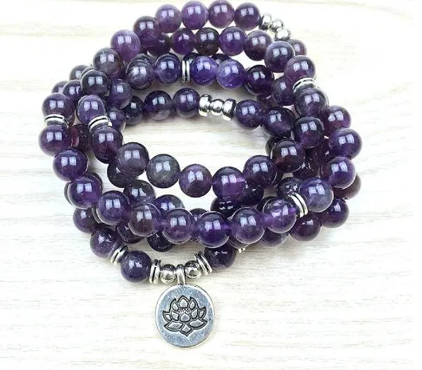 

purple 108 beads 8mm elastic adjustable Lotus life tree Buddha OM eye Chakra Reiki agate Onyx Yoga Bracelet necklace ugh34