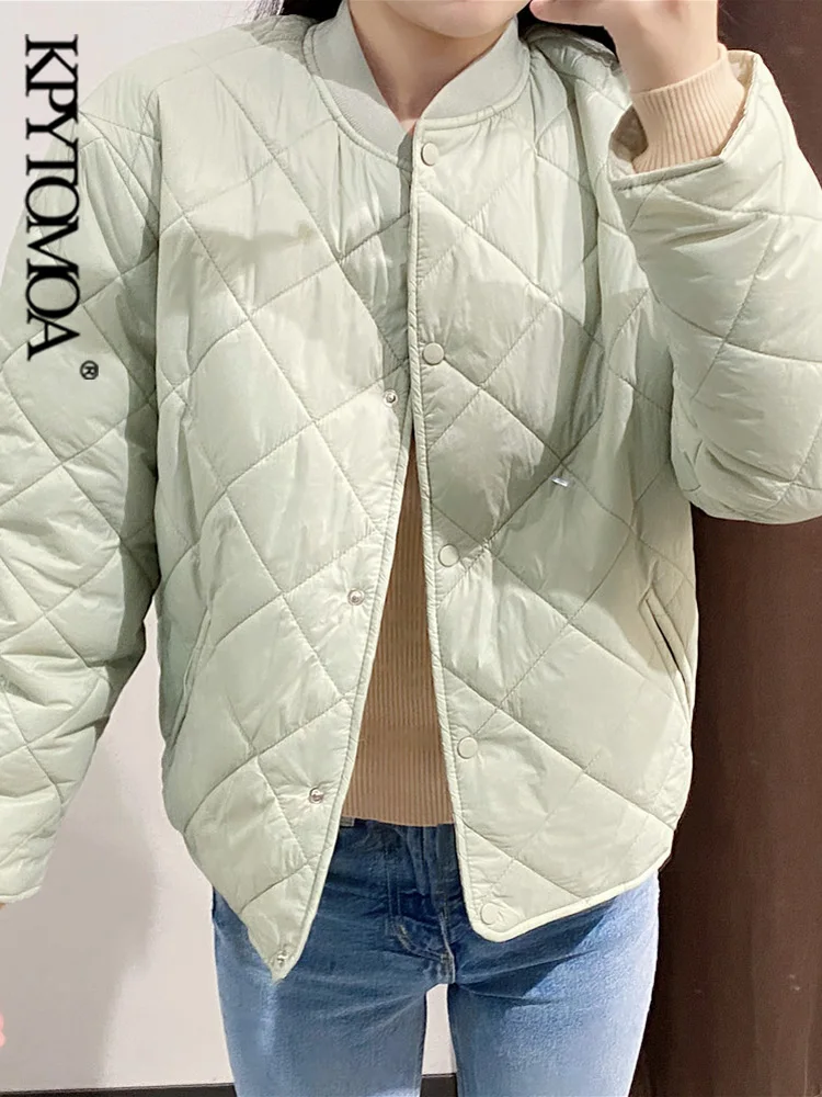KPYTOMOA Women Fashion Single Breasted Loose Padded Jacket Coat Vintage Long Sleeve Pockets Female Outerwear Chic Tops