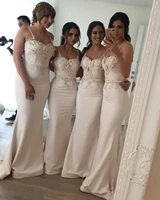 new arrival mermaid bridesmaid dresses for weddings satin spaghetti straps lace 3d appliques plus size long formal maid of gown