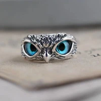 vintage trendy blue crystal owl ring for women men anniversary wedding engagement jewelry gift