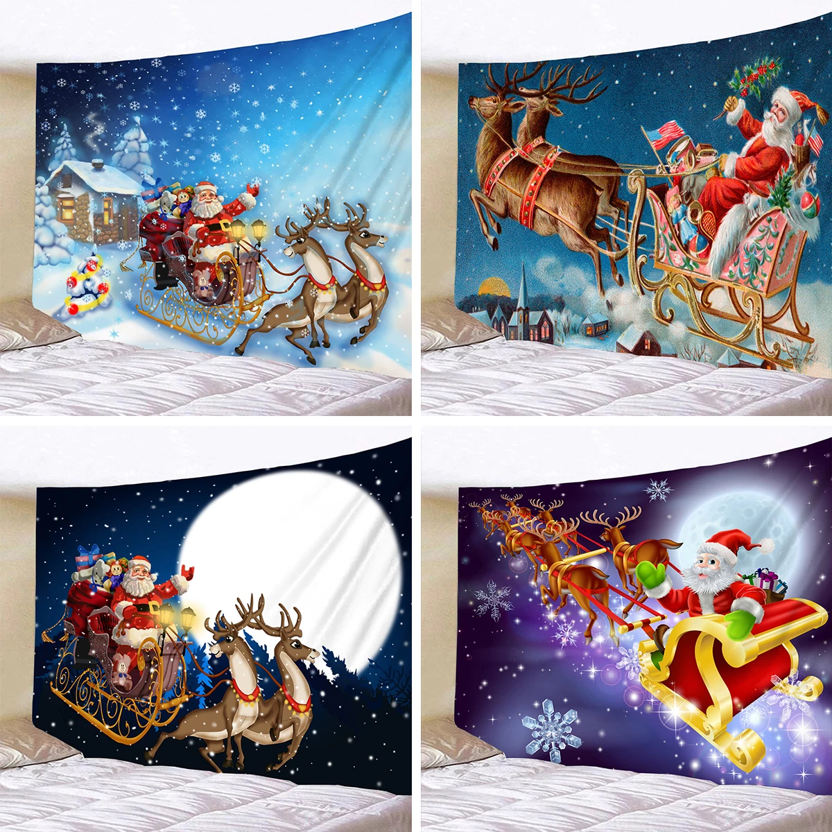 

Рождественский гобелен с Санта-Клаусом, Подвесной Настенный гобелен, праздничное украшение, домашняя Рождественская елка, подвесные ткане...