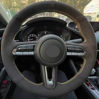 car steering wheel cover black genuine leather suede for mazda 3 axela 2019 2020 2021 cx 30 2020 2021 mx 30 2020 2021