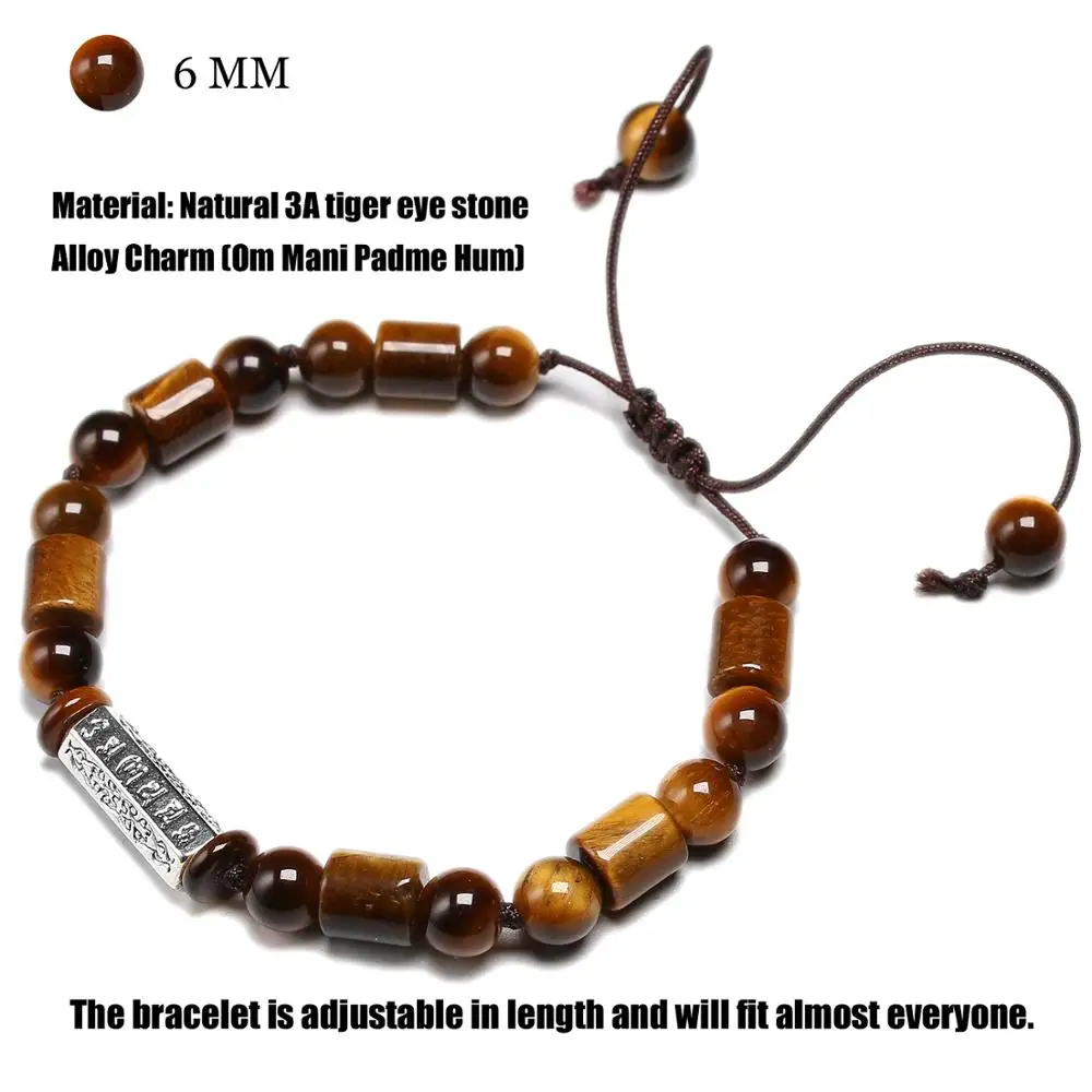 Natural Tiger Eye's Stone OM Tibetan Buddhist Prayer Bracelets Lucky Handmade Weave Braided Bracelet High Quality 3A | Украшения и