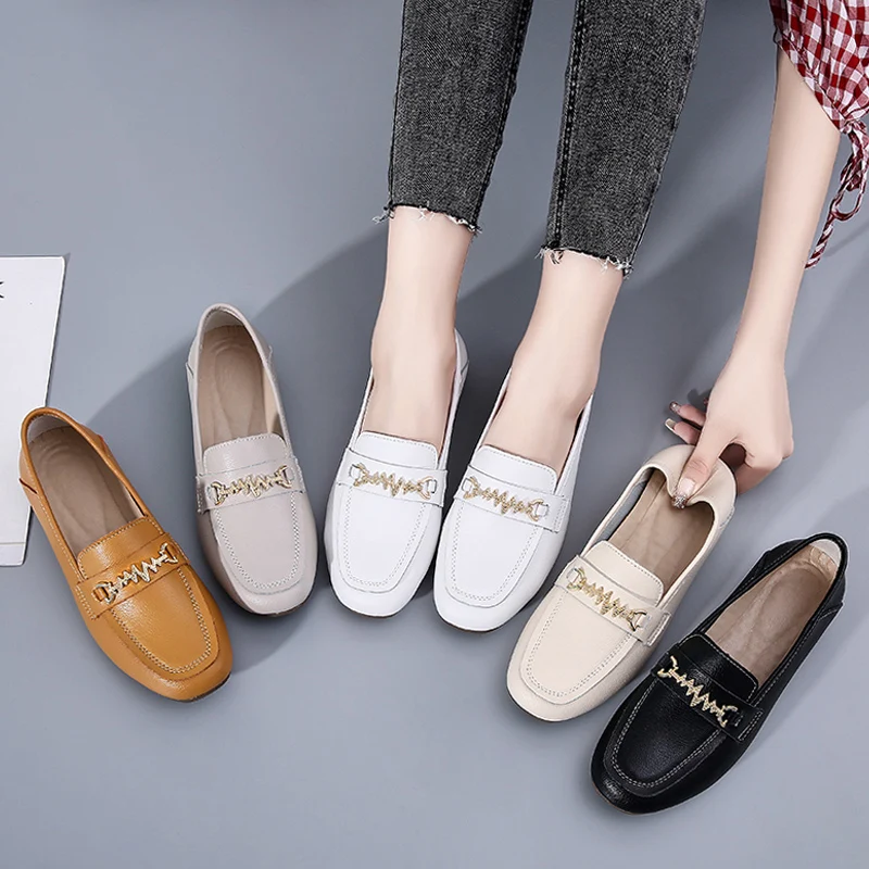 

Women's Leather Shoes Casual Slip On Loafers Women 2021 Luxury Designer Shoe Nice Classic Breathable Comfortable Shoes For Women