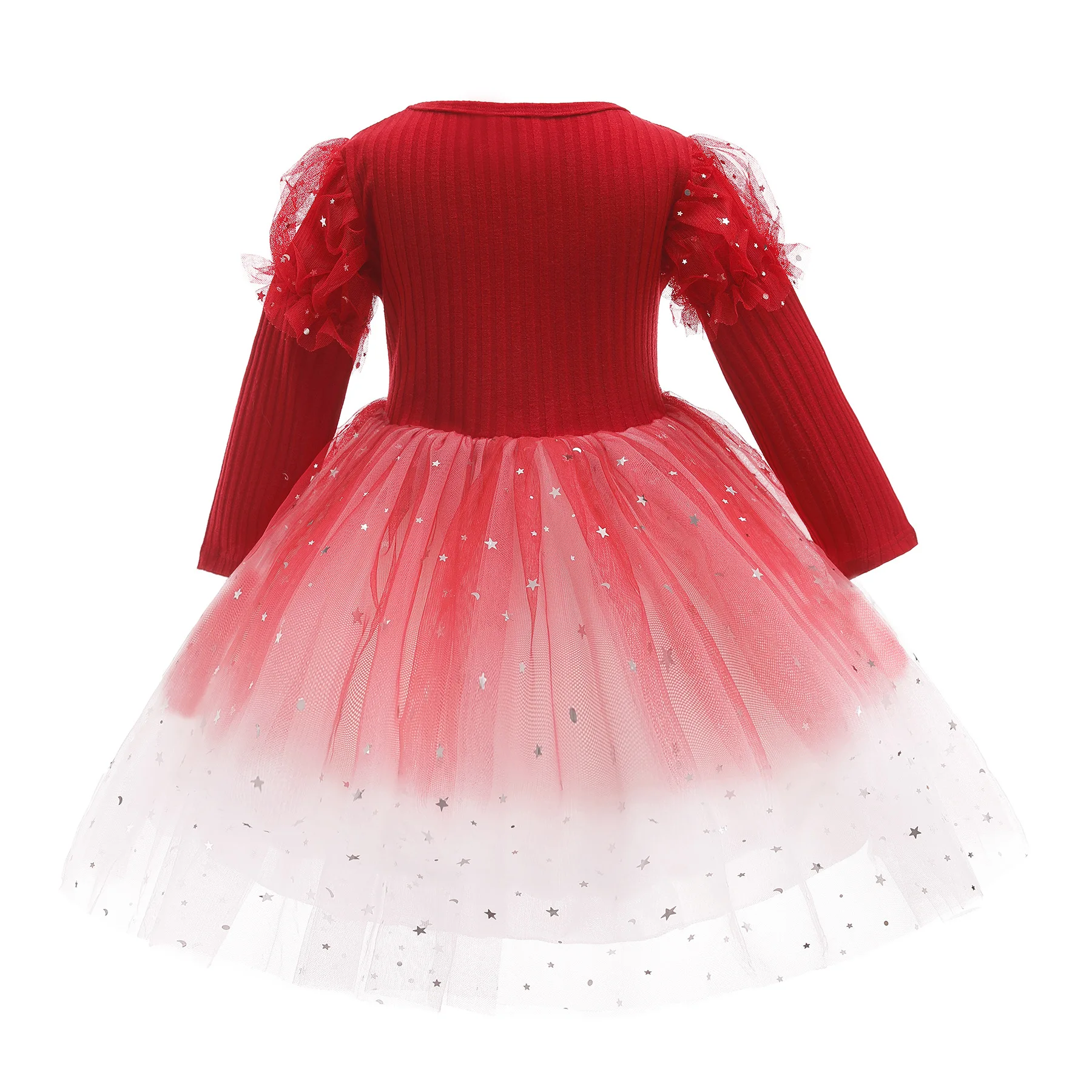 

2021Spring Autumn Toddler Girl Dress Star Sequined Mesh Long-sleeve Dress Daily Children's Clothing 3 4 5 6 7 8 9 10 Years