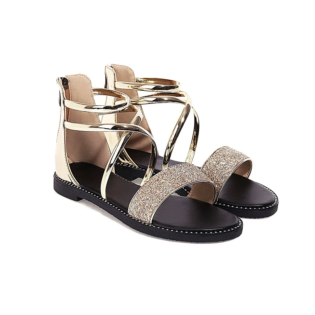 

Shoes Round Toe 2021 Sandals Bling Bling Large Size Suit Female Beige Summer Heels New Bright Fashion Retro Comfort Big Flat Bla