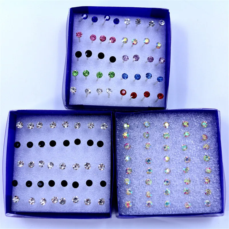 

20 pairs/set Colorful Crystal Stud Earrings Set For Women Jewelry Rhinestones Piercing Earrings kit Pack lots Bijouteria brincos