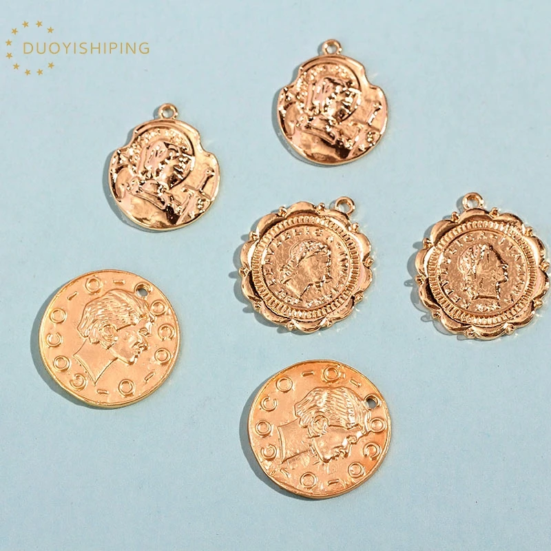 

Gold Color Metal Roman Medal Coin Charms Vintage Portrait Geometry Coins Pendant Wholesale For DIY Necklace Jewelry Accessories