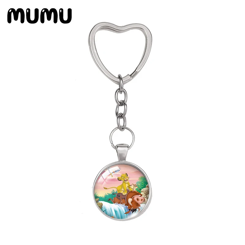 2021 Новый брелок "Сердце Короля Льва" Симба и Нана, круглый ключница с стеклянным куполом, украшения в подарок для детей.