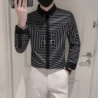 trend brand shirt fashion streetwear social party nightclub tuxedo top striped men shirt long sleeve slim shirt men clothing