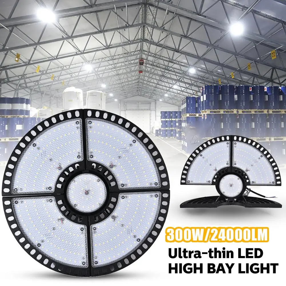 

100W 200W 300W LED Deformable Garage Lights Ultra-thin Highbay Light Mining Lamp for Workshop Warehouse Garage Office 85-265V