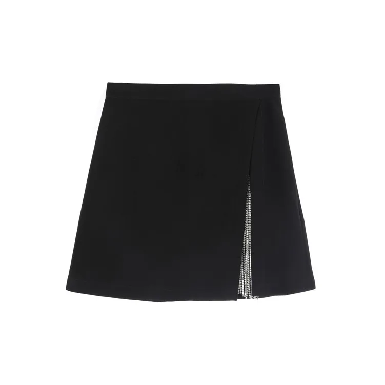 

2020 Women Black Charm Embellished Sling High Waist Top + Casual Culottes Fashion Suit H0594