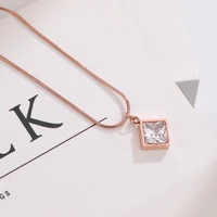 fashion stainless steel pendant necklace square zircon rose gold color jewelry fashion gift for women new year gift