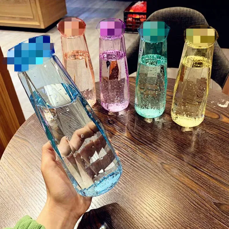 

420ml Colorful Diamond Crystal Glass Bottle Water Bottle Portable Korea Style Water Cup Drinking Juice Glass Bottle 5 Colors