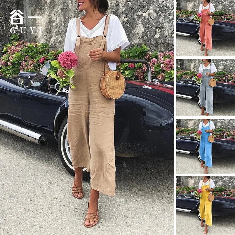 

Летние комбинезоны для женщин слинг широкие свободные разноцветный комбинезон однотонные сапоги до середины талии Повседневная Женская о...