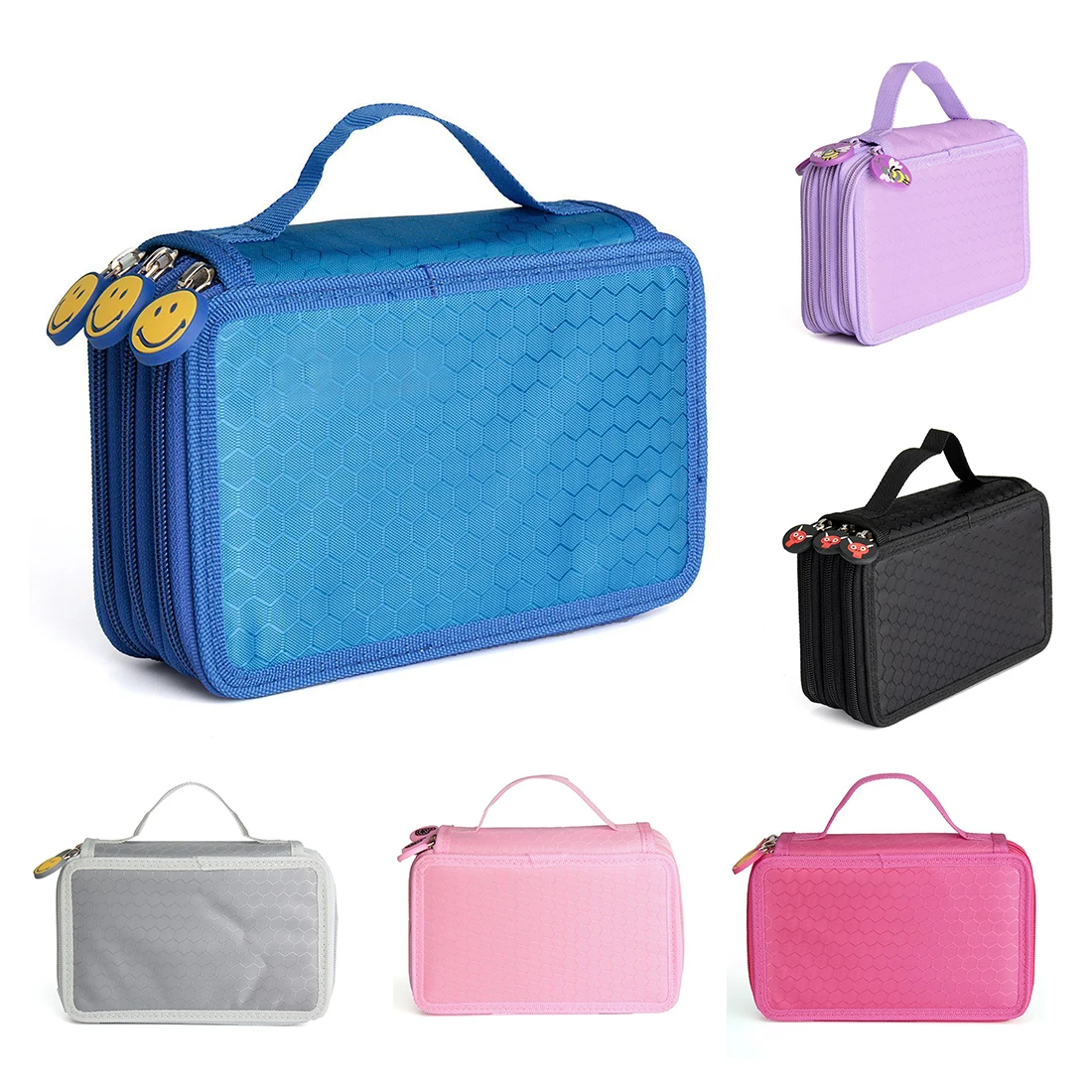 

Student Pen Pencil Case 3 Layer Oxford Brush Holder Makeup Pouch Storage Bag Black