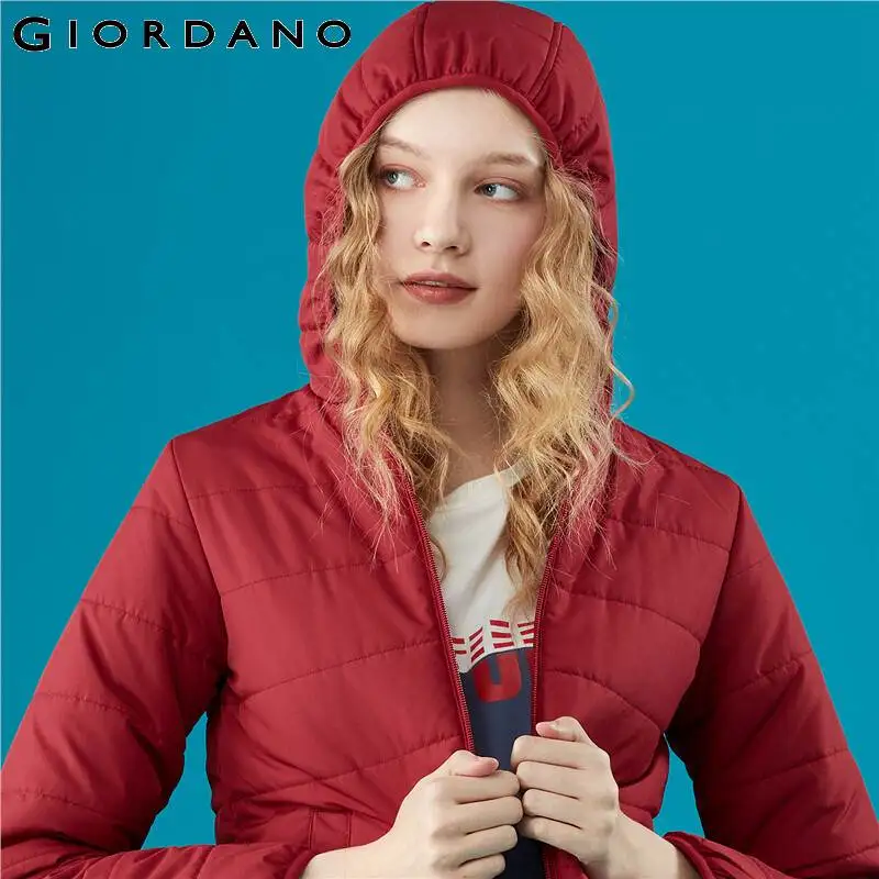 Giordano Женское пальто женское однотонное пальто с капюшоном Think Zipper Fly Abrigos Mujer Invierno Soild color Casaco Feminino 05379656