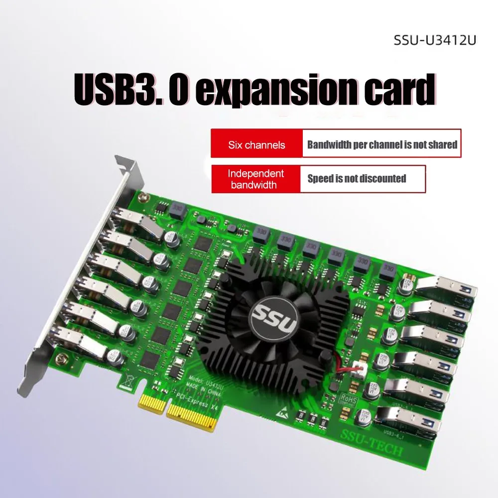 

Плата расширения USB3.0, 6 каналов, 12 портов, промышленная камера, Карта видеозахвата, PCI-E Riser U3412:6USB + 3 19P