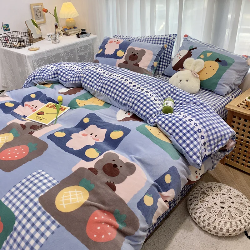 

New Bedroom Four-piece Bed Linen Winter Thick Short Plush Baby Duvet Cover Fashionable and Simple Family Hotel Bedding Set